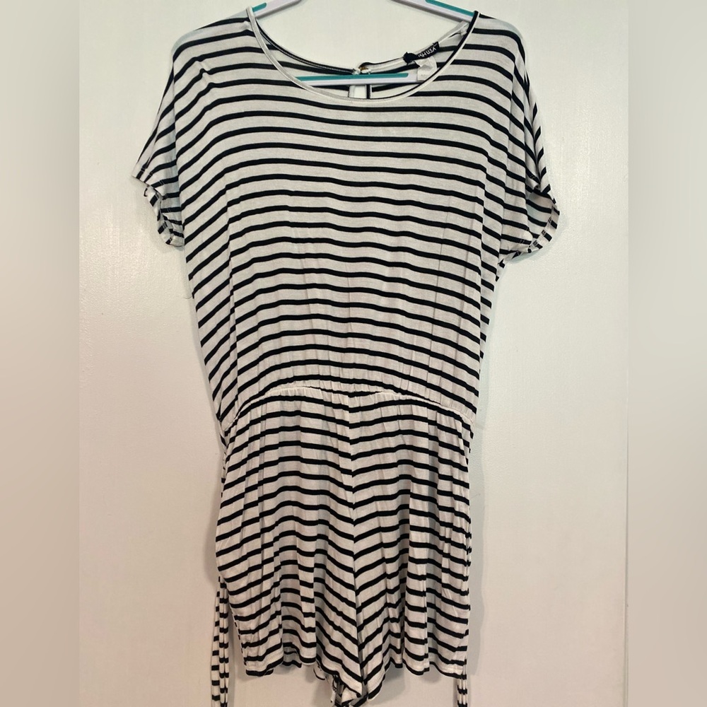Heimish USA Striped Round Neck Short Sleeve Romper - Size Large
